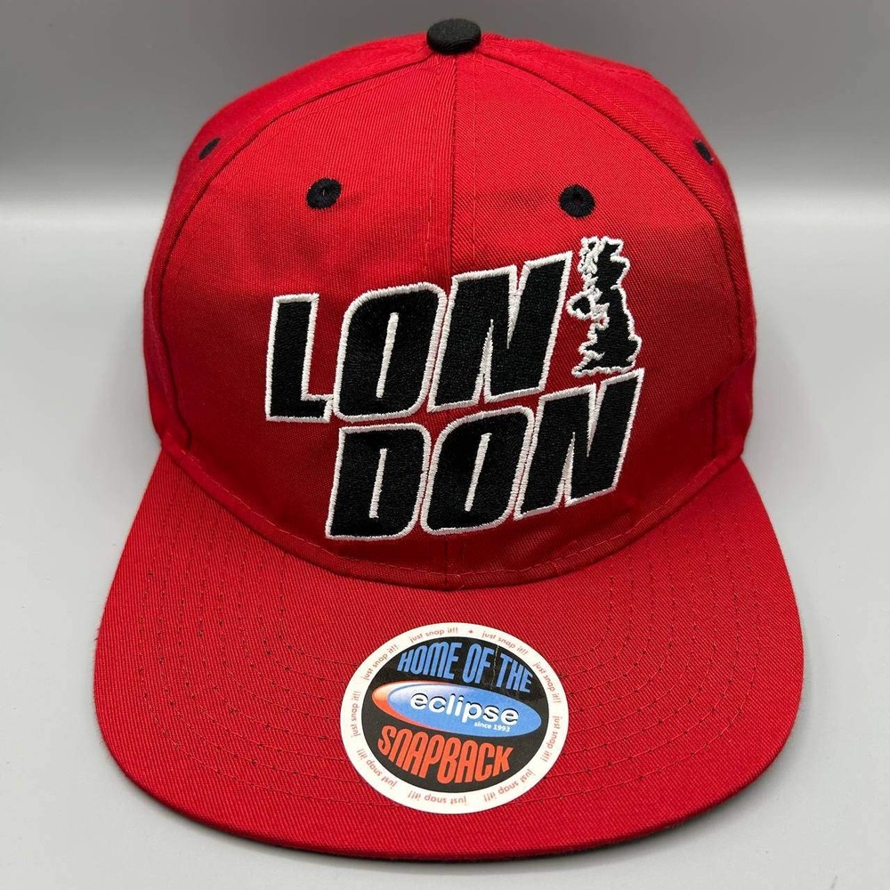 Vintage London Hat Men‎ Red Green Embroidered Eclipse Snap Back Cap New